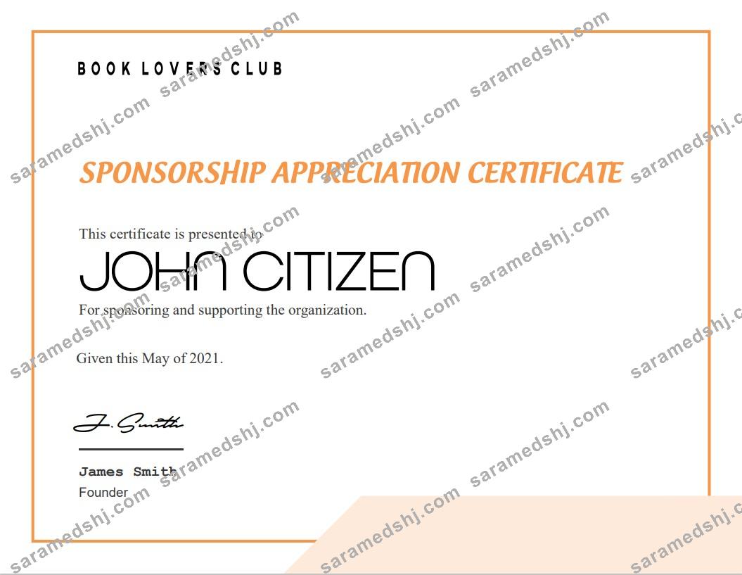 USA Sponsorship Appreciation certificate